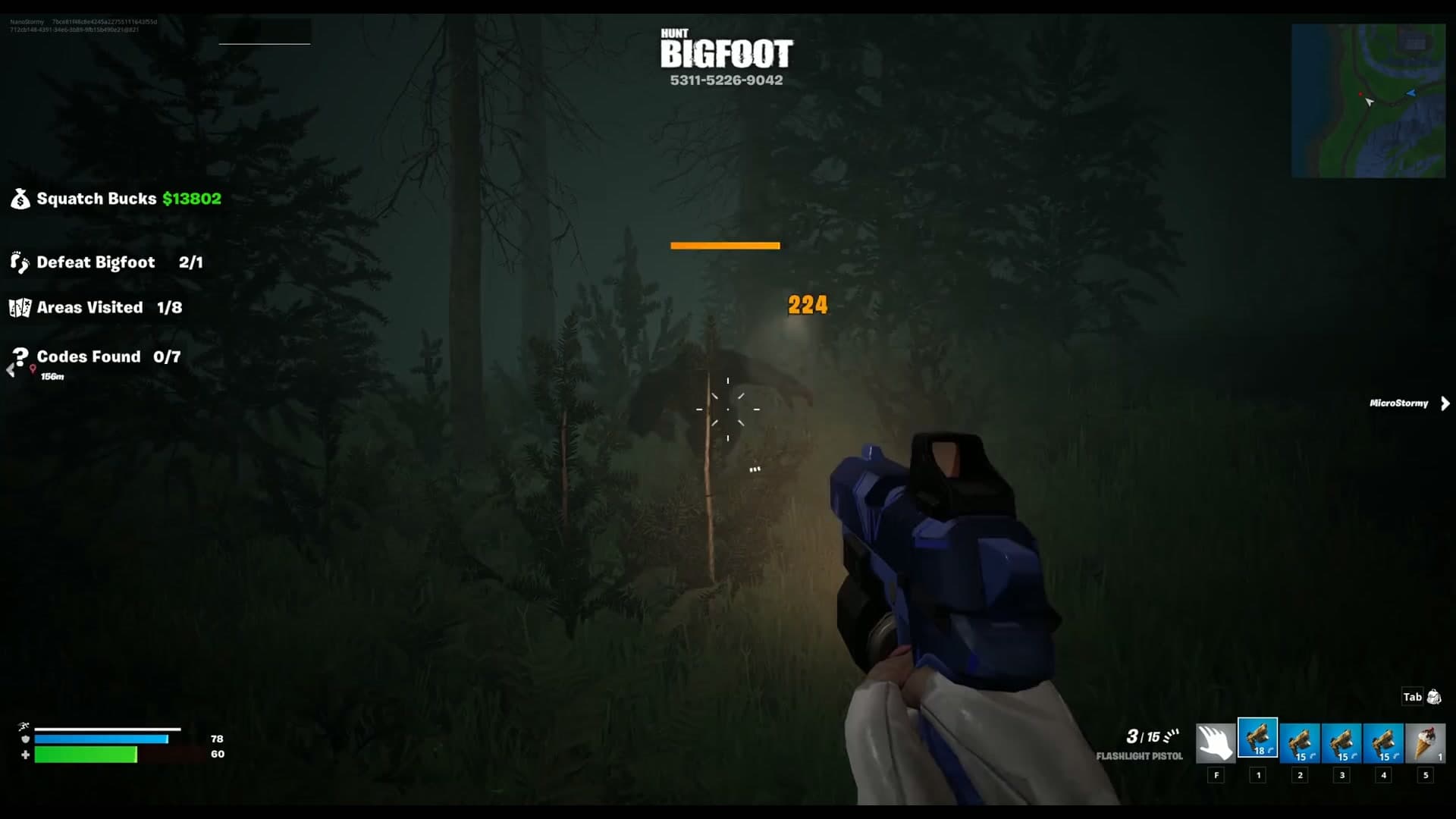 Hunt Bigfoot screenshot showing the forest environment at night