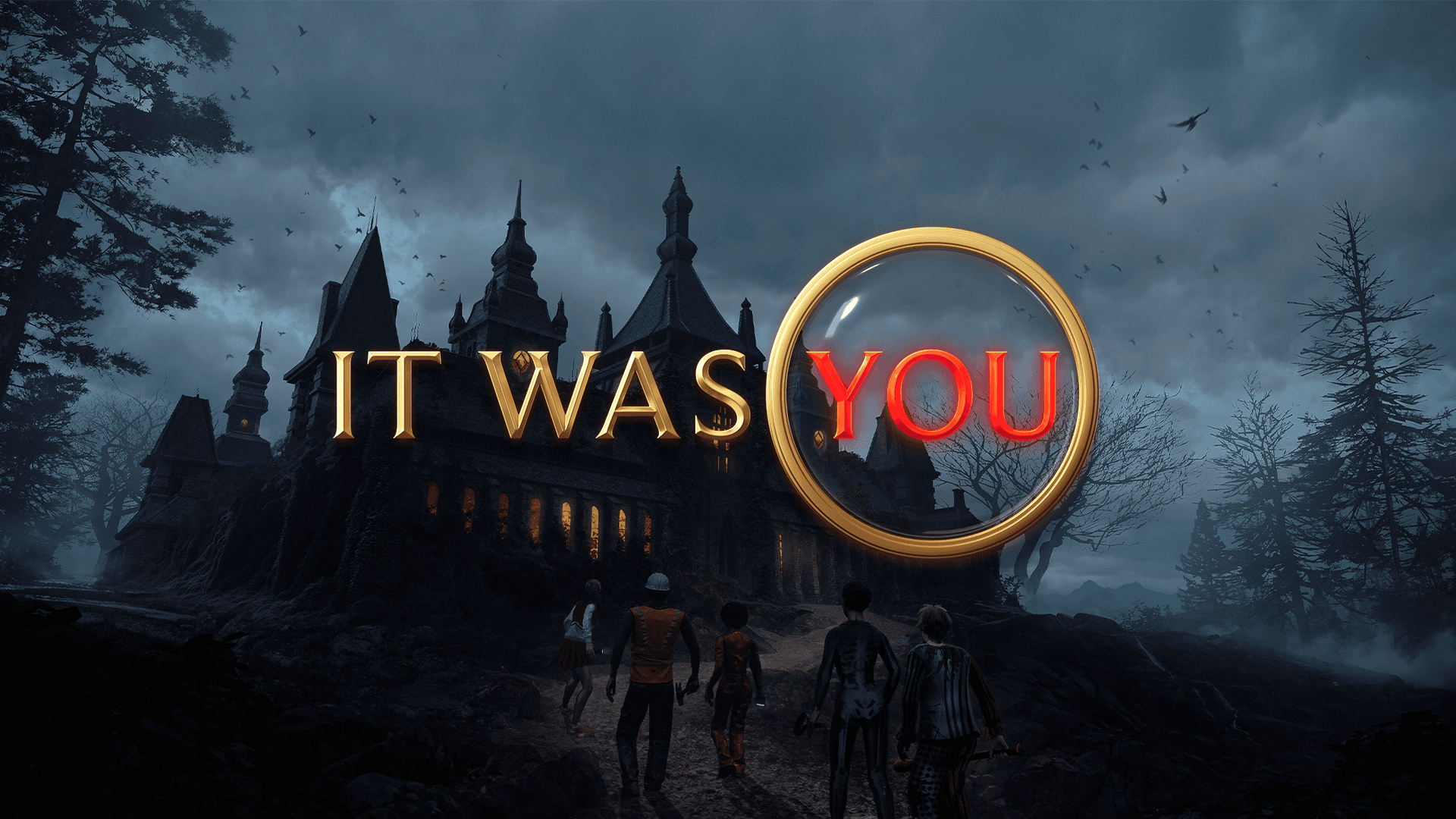 It Was You: masked partygoers approaching a haunted manor